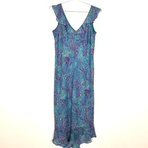VTG‎ Scarlett Womens  Flutter Sleeve Ruffled Midi Dress Sz M Blue Floral Y2K